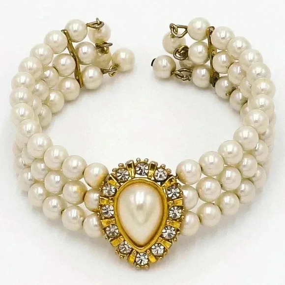 80s Victorian Faux Pearl Stacked Bracelet Wedding‎ Bridal Cottagecore Jewelry